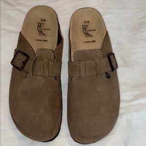 White Mt Suede Buckle Accent Clogs